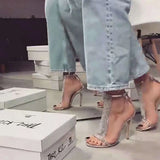 Rhinestone Women's Thick-Heeled  New Summer High-Heeled Sandals With Drilled Hollow Fish Mouth Kq8