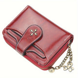 Retro Zipper Around Short Wallet, Multi Card Slots Coin Purse, Women's Buckle Credit Card Holder