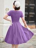 Vintage Elegance & Charm: Crew Neck Bow-Front Flared A-line Midi Dress by MUXXN for Spring/Summer