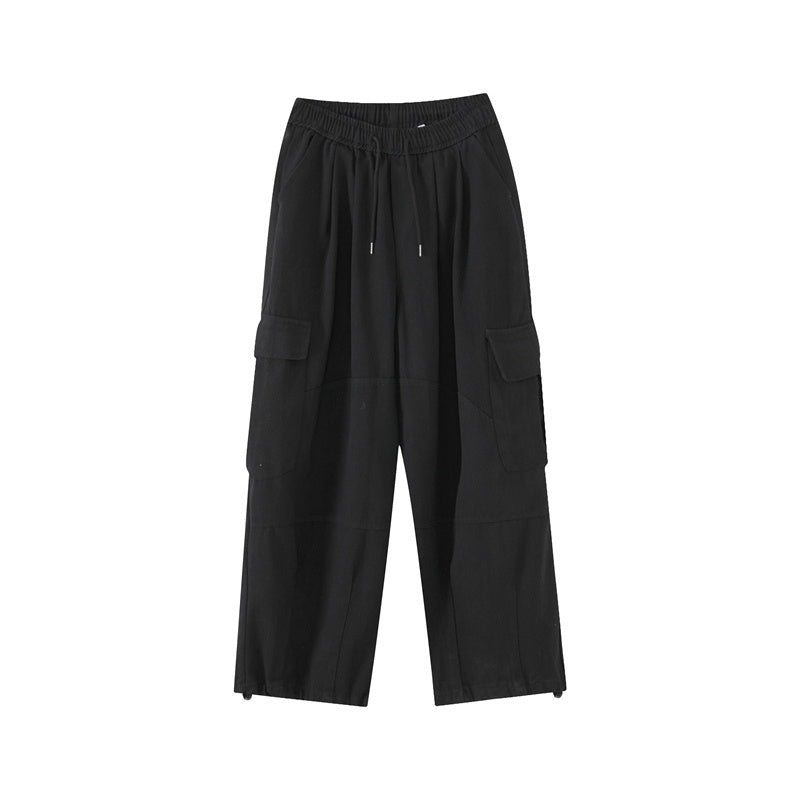 goosudu Shawn Solid Color Retro High Waist Straight Wide Leg Multi-Pocket Loose Casual Pants