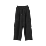 goosudu Shawn Solid Color Retro High Waist Straight Wide Leg Multi-Pocket Loose Casual Pants