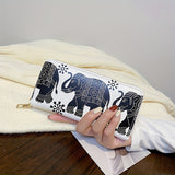 Vintage Elephant Print Long Zipper Wallet, Multifunctional Credit Card Purse For Women