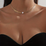 Faux Pearl Decor Choker Necklace, Golden Collar Necklace, Bridesmaid Necklace Jewelry Accessories For Women
