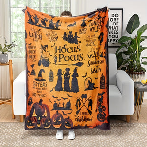 Traditional-Style Hocus Pocus Themed Flannel Throw Blanket - Soft, Machine Washable, All-Season Stain-Resistant Bedding with Pumpkin and Witch Motif for Multipurpose Use - Knitted Polyester Decoration Shawl