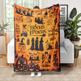 Traditional-Style Hocus Pocus Themed Flannel Throw Blanket - Soft, Machine Washable, All-Season Stain-Resistant Bedding with Pumpkin and Witch Motif for Multipurpose Use - Knitted Polyester Decoration Shawl