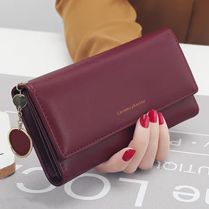 Fashion Long Solid Color PU Leather Wallet, Solid Color Minimalist Women's Mobile Phone Clutch Wallet