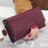 Fashion Long Solid Color PU Leather Wallet, Solid Color Minimalist Women's Mobile Phone Clutch Wallet