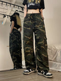 goosudu Brianna Army Green Camouflage Streetwear Multi-Pocket High Waist Straight Leg Cargo Pants