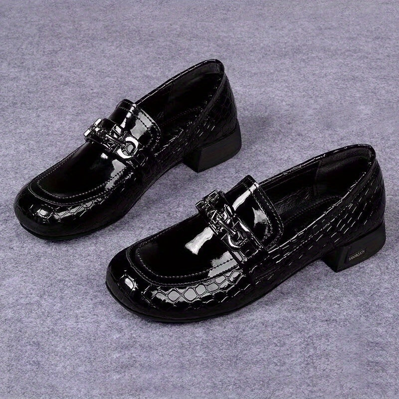 Fashionable Solid Color Slip-On Loafers - Stylish Trendy Platform Shoes with Ultra-Comfortable Breathable Fit and Durable Chunky Heel - Versatile Preppy Style for Everyday Wear