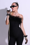 goosudu Feather-trimmed Bandage Jumpsuit