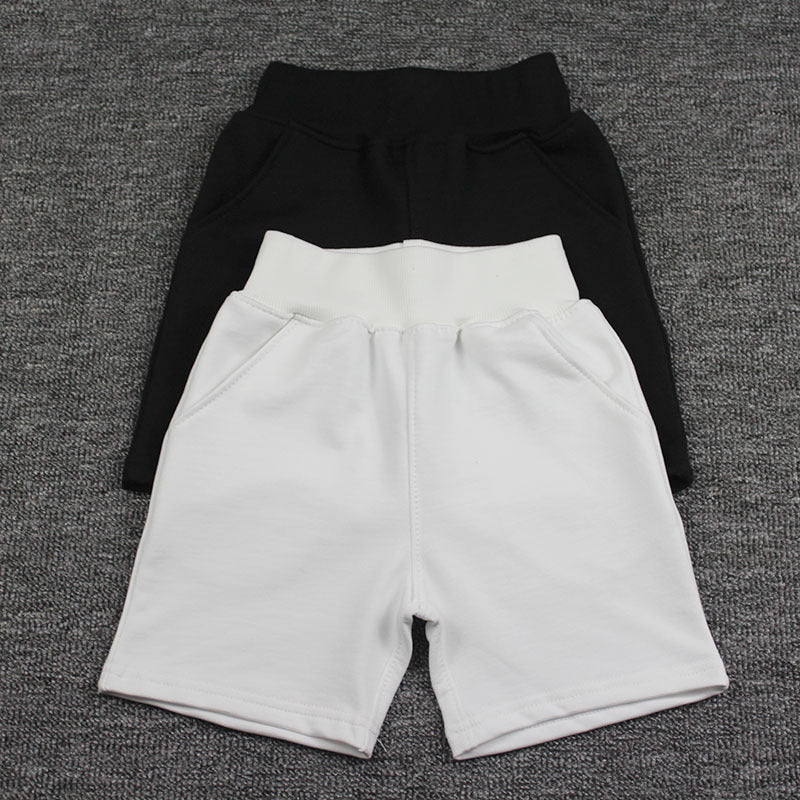 New Summer Knitted Children's Cotton Middle Pants 5 Pants Boys Girl's Sports Shorts White Black Shorts
