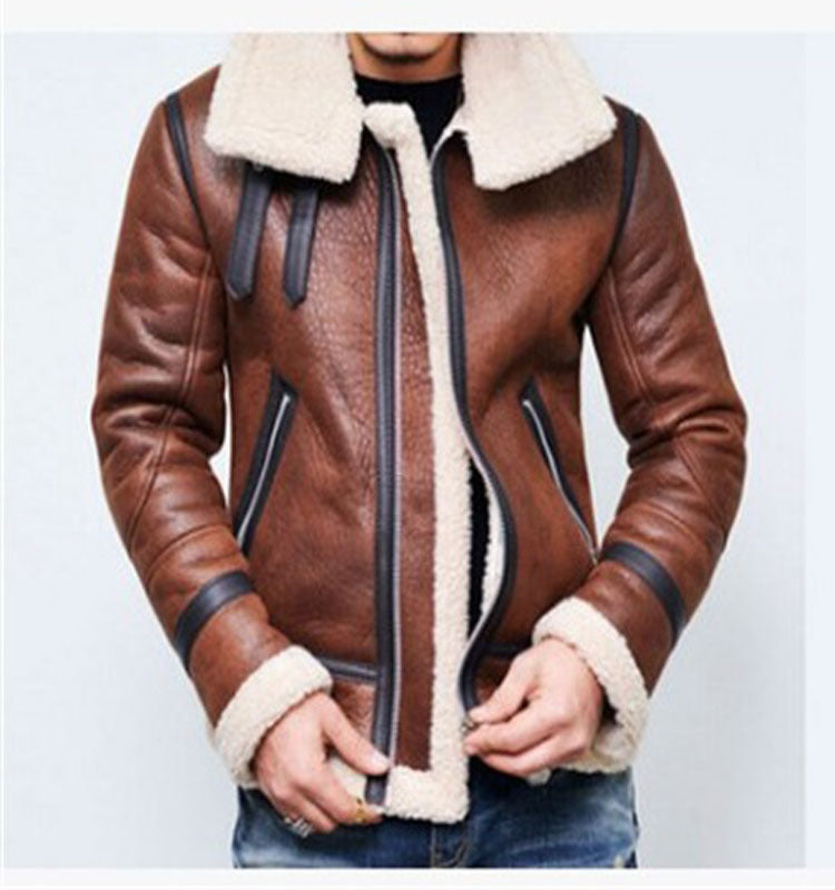 2025 Spot thickened two-color imitation cowhide 2023 autumn and winter  zipper jacket locomotive men's jacket leather jacket W101