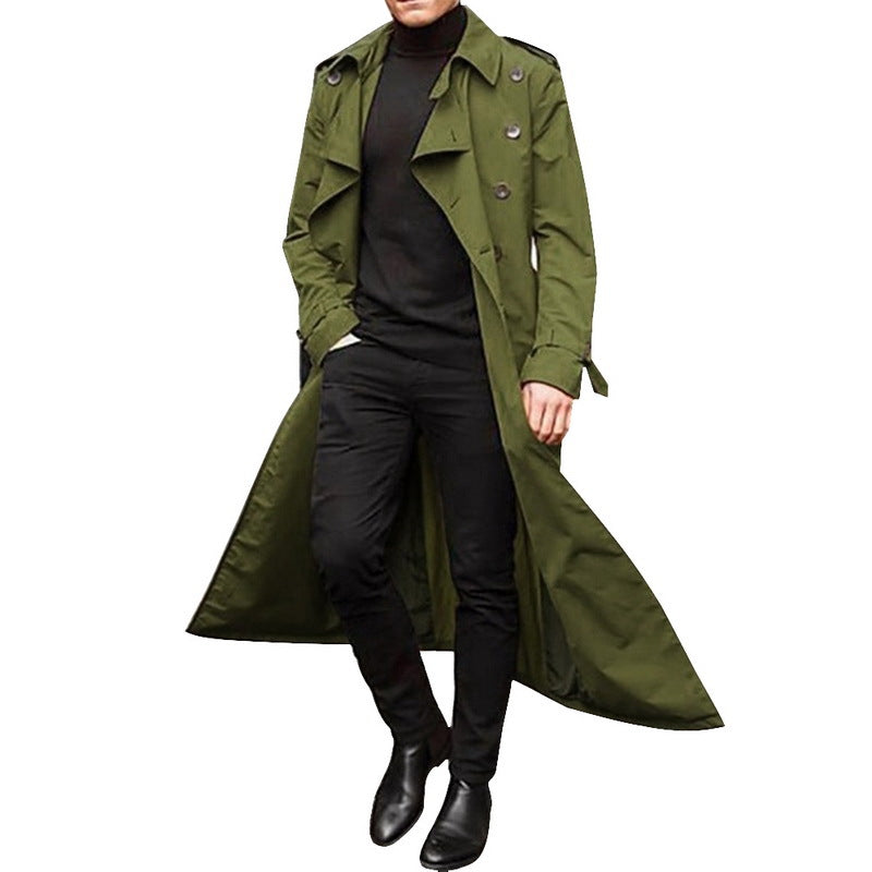 2025 men's medium and long trench coat  men's long trench coat fashion trench coat casual outer men's belt