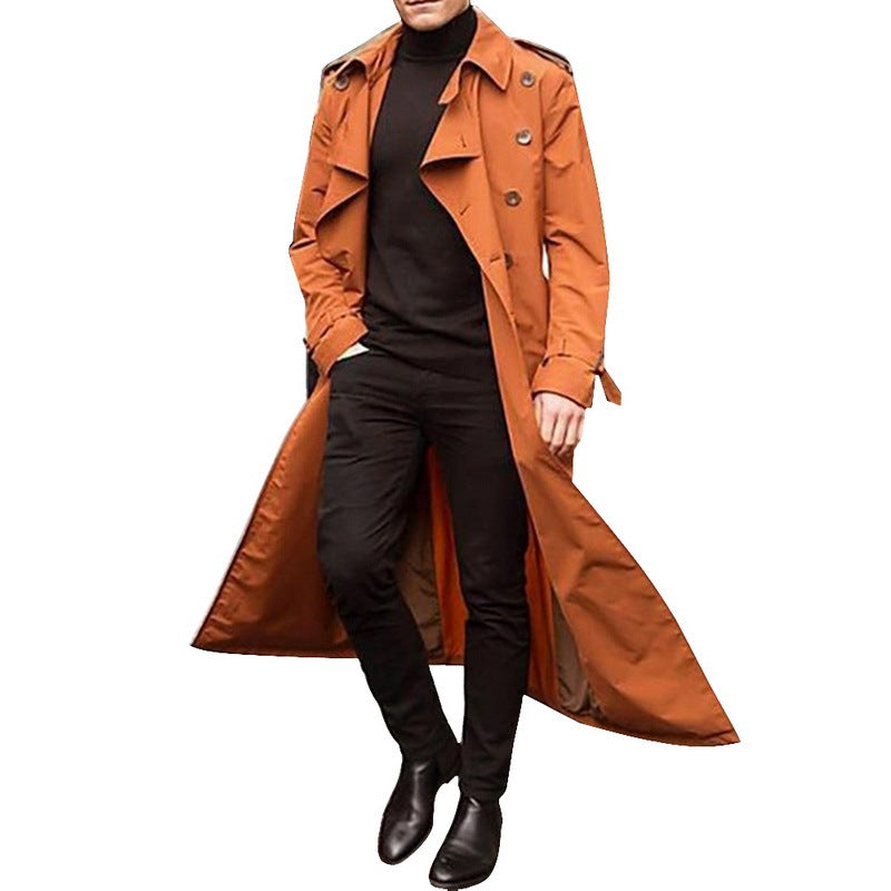 2025 men's medium and long trench coat  men's long trench coat fashion trench coat casual outer men's belt