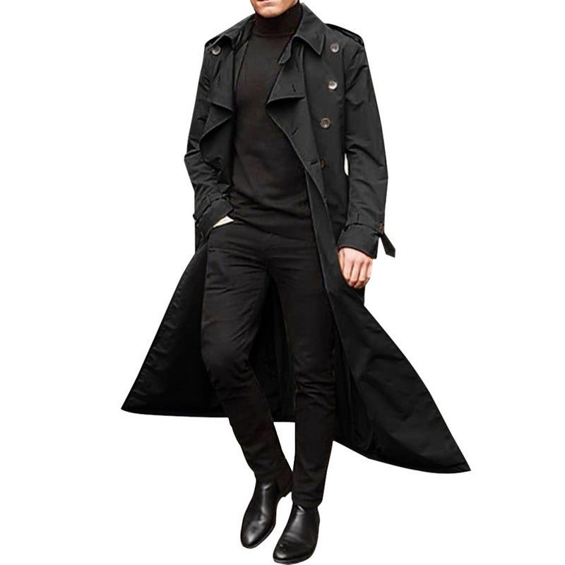 2025 men's medium and long trench coat  men's long trench coat fashion trench coat casual outer men's belt