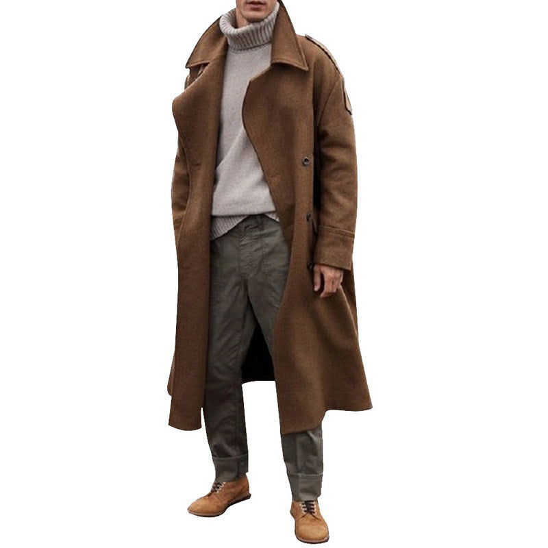2025 Popular, , autumn and winter new men's long woolen coat super long knee coat