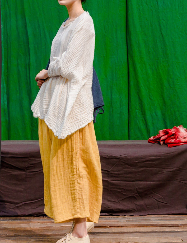 Shan Qian Nianyi, simple design spring women's textured cotton soft burr top loose literary T-shirt