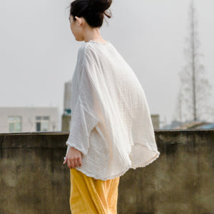 Shan Qian Nianyi, simple design spring women's textured cotton soft burr top loose literary T-shirt