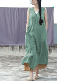 Shan Qian Nianyi, a new design ramie yarn clear retro diagonal placket lace-up vest dress