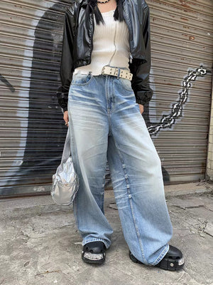 Goosudu Patchwork High Waist Unusual Ripped Jeans