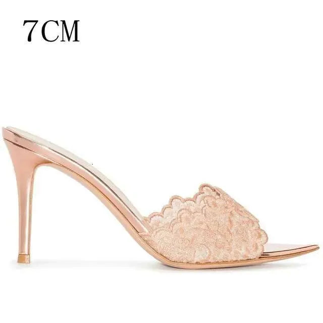 New High-Heeled Women's Stiletto Party Slippers Sexy Comfortable Champagne Gold Embroidered Slides Kq8