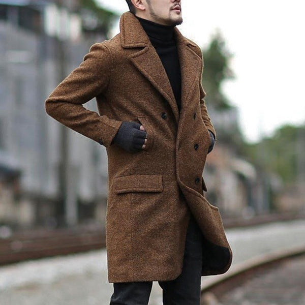 2025 winter new eBay double-breasted  wholesale medium and long men's lapel woolen trench coat fast sell wish