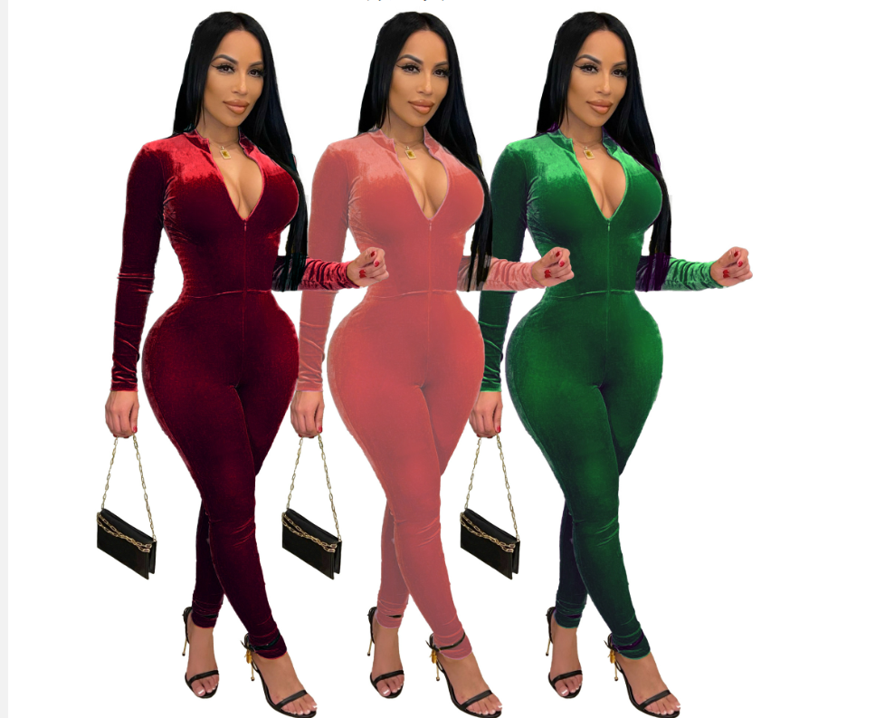 goosudu  Solid Velvet With Corset Gloves Sexy Bodycon Jumpsuit Summer Fall Slim Party Club Elegant Streetwear Outfit Y2K