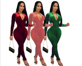 goosudu  Solid Velvet With Corset Gloves Sexy Bodycon Jumpsuit Summer Fall Slim Party Club Elegant Streetwear Outfit Y2K