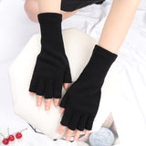 Thermal Black Knit Half Finger Gloves - Warm, Coldproof, Elastic, Simple, and Thick for Winter - Extended Wear for Ultimate Comfort
