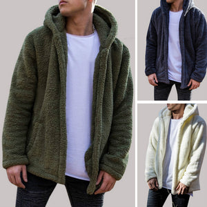 2025 Popular trade men's autumn and winter casual solid color hooded jacket,   eBay plush coat to keep warm