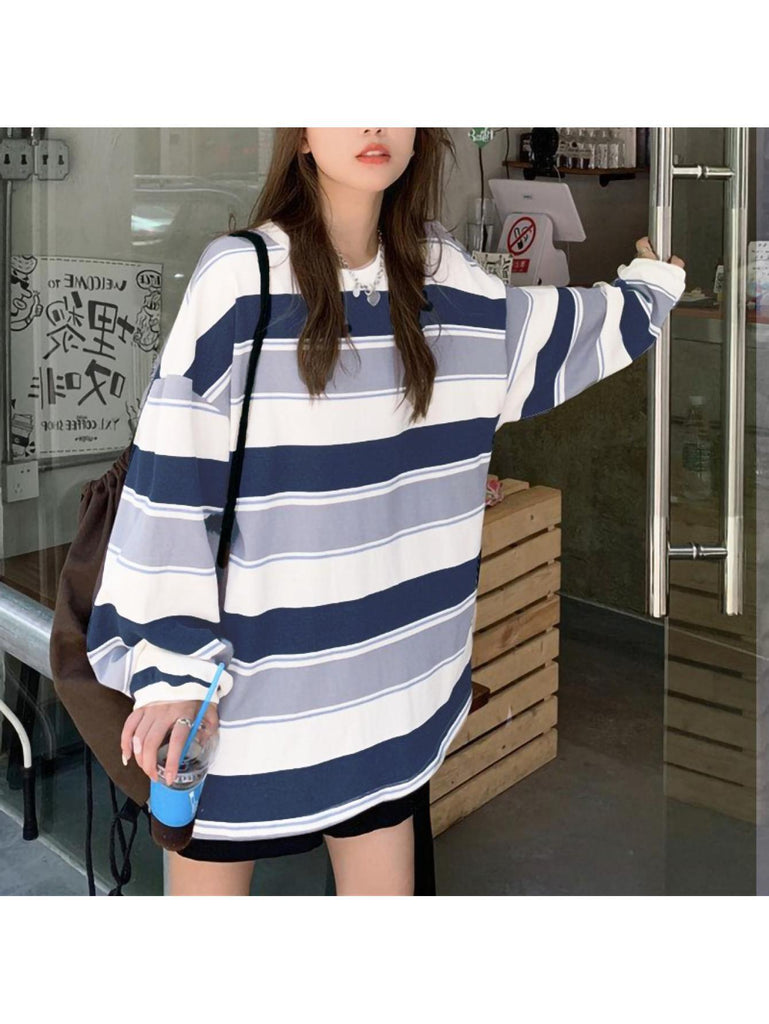Vibrant Striped Chic Sweatshirt - Soft, Cozy, Long Sleeve Pullover for Daily Wear, Casual Street Style Fashion, Women's Comfortable Clothing for Everyday Life