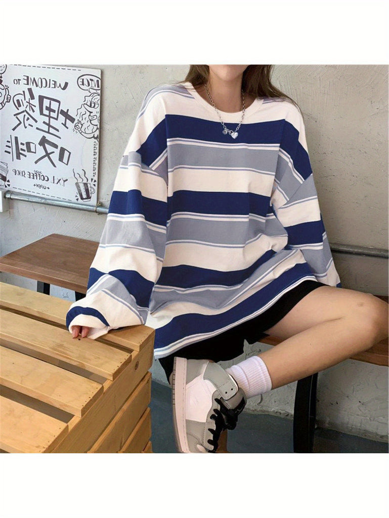 Vibrant Striped Chic Sweatshirt - Soft, Cozy, Long Sleeve Pullover for Daily Wear, Casual Street Style Fashion, Women's Comfortable Clothing for Everyday Life