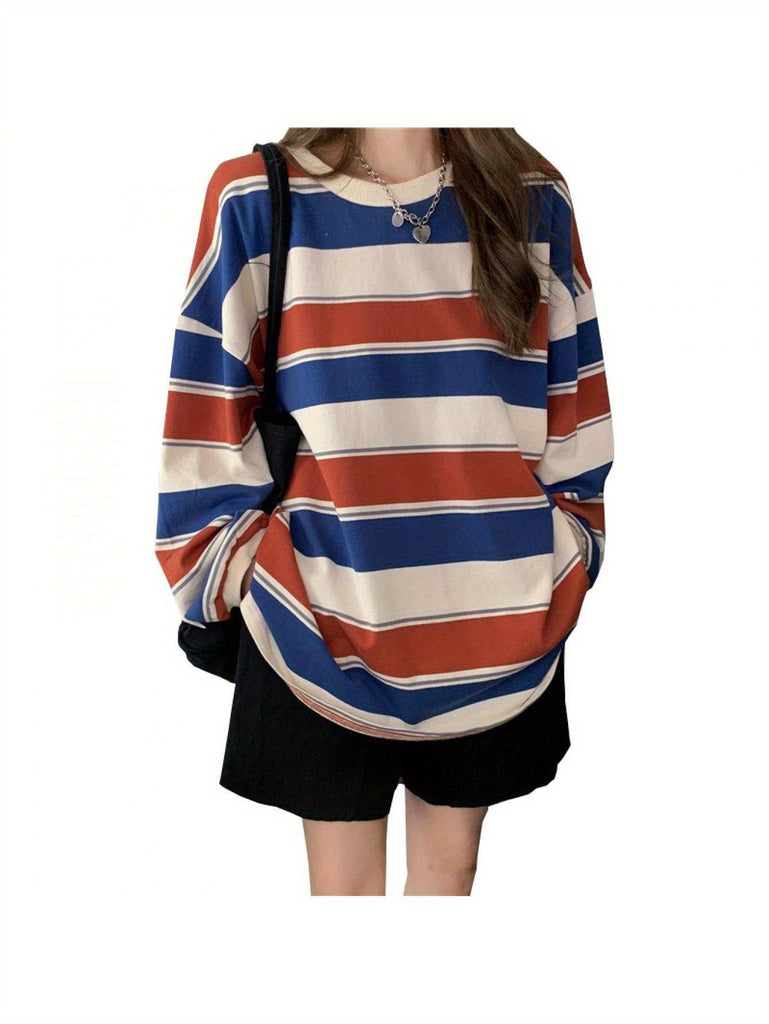 Vibrant Striped Chic Sweatshirt - Soft, Cozy, Long Sleeve Pullover for Daily Wear, Casual Street Style Fashion, Women's Comfortable Clothing for Everyday Life