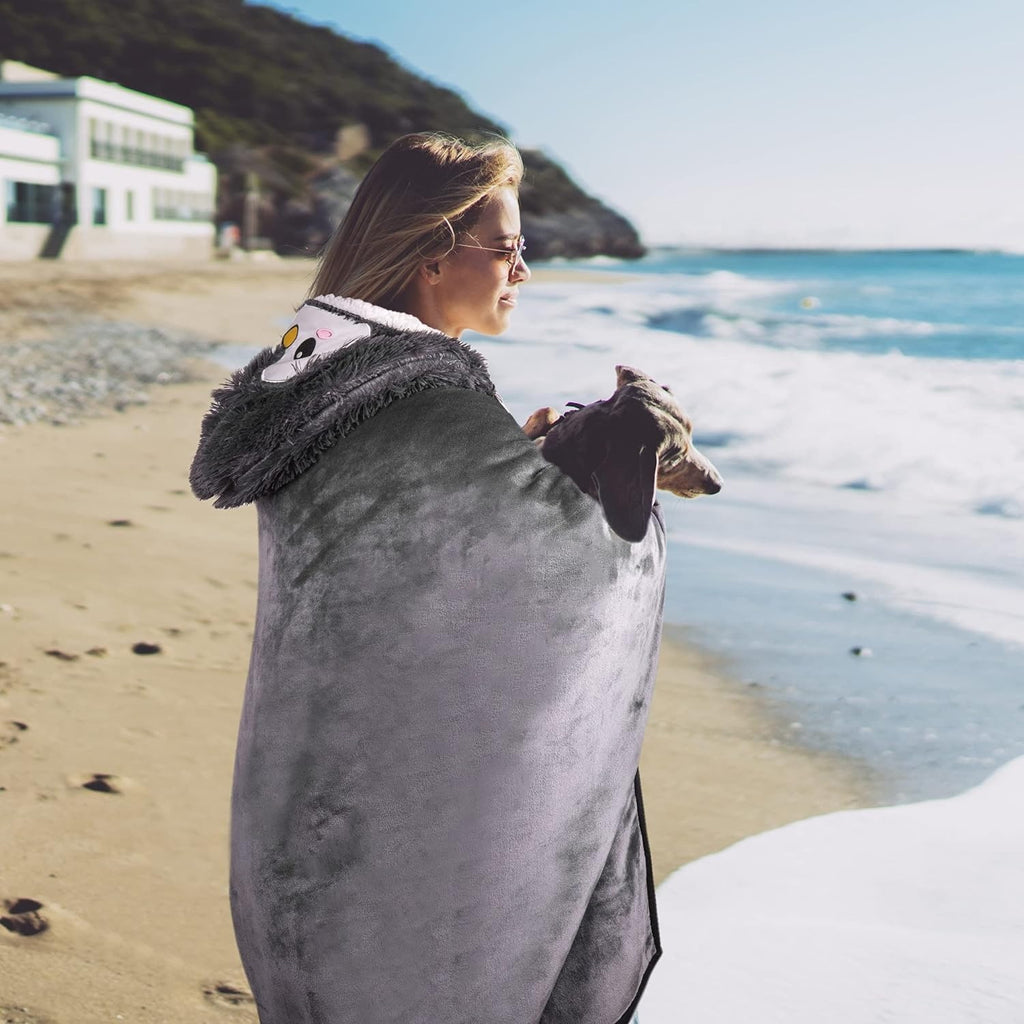 Super Soft Penguin Hooded Wearable Blanket - Flannel & Sherpa Fleece Adult Cloak with Gloves - Machine Washable, Premium 240 GSM Microfiber Polyester - Contemporary Animal Themed Warm Throw Wrap