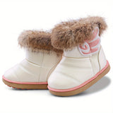 Toddler Girls Cartoon Pattern Snow Boots with Faux Fur - Hook and Loop Closure, PU Upper, Rubber Sole, No Insole, Unlined - Under 14 Outdoor Winter Footwear