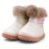 Toddler Girls Cartoon Pattern Snow Boots with Faux Fur - Hook and Loop Closure, PU Upper, Rubber Sole, No Insole, Unlined - Under 14 Outdoor Winter Footwear