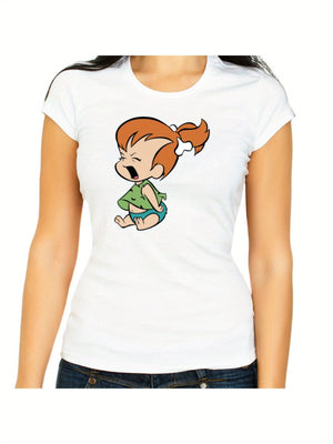 The Flintstones characters White/ Black Women's 3/ 4 Short Sleeve T-Shirt L011