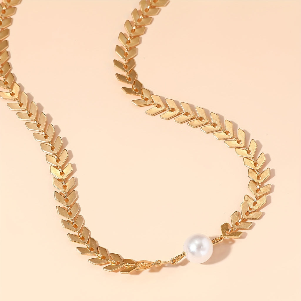 Faux Pearl Decor Choker Necklace, Golden Collar Necklace, Bridesmaid Necklace Jewelry Accessories For Women