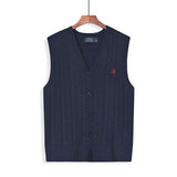 Fashionable men's designer sweater, European and American warm and slim fit casual V-neck sweater, embroidered sleeveless men's cardigan top