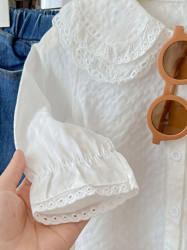 Toddle Princess Shirt - Girls' Long Sleeved Blouses & Button-Down Shirts with Double Layered Doll Collar, Spring Fashion, Cute Design and Soft Fabric for Little Ladies