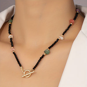 Vibrant Retro Colorful Glass Beaded Clavicle Chain Necklace - Elegant OT Buckle, Boho Chic Design, Perfect for Daily and Holiday Wear, Statement Jewelry for Women