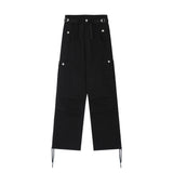 goosudu Kenny Solid Color Multi-Pocket High Waist Straight Wide Leg Cargo Pants
