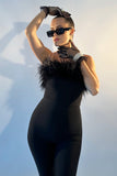 goosudu Feather-trimmed Bandage Jumpsuit