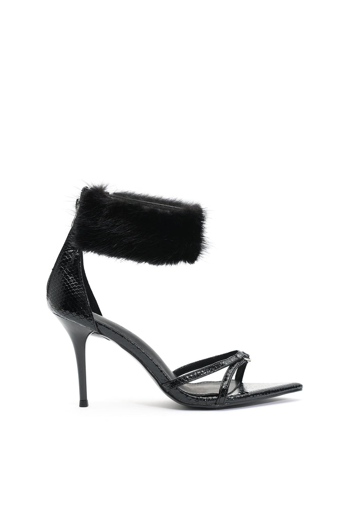 goosudu Myka Furry Zipper Stiletto Sandals