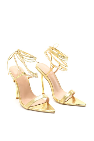 goosudu Sibyl Chain Strappy Stiletto Sandals - Gold