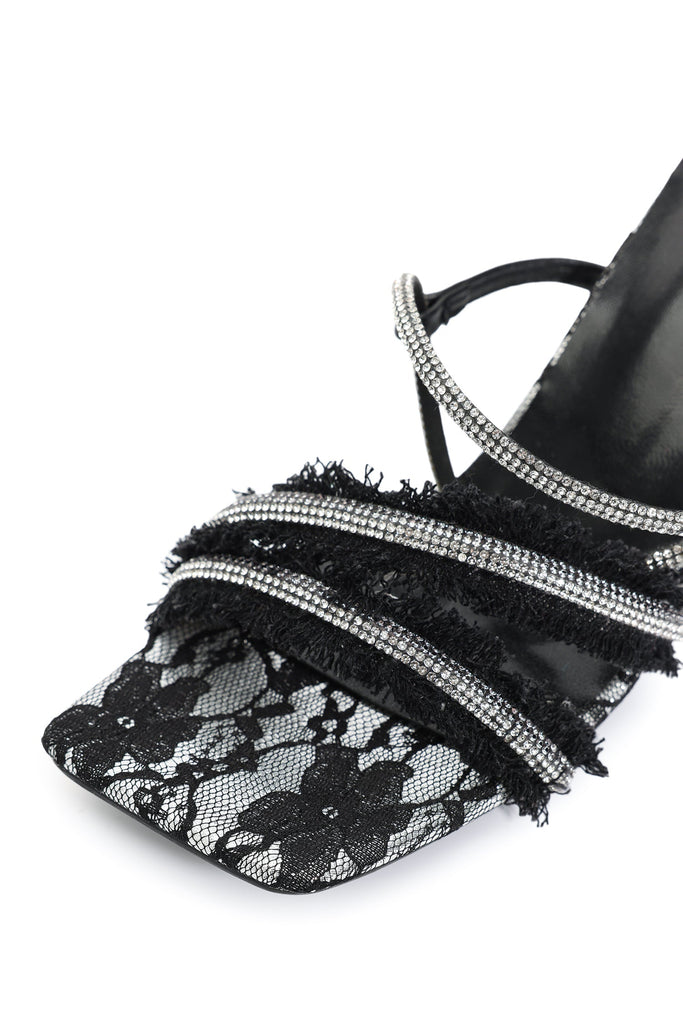 goosudu Rcia Lace Diamante Buckle Stiletto Sandals