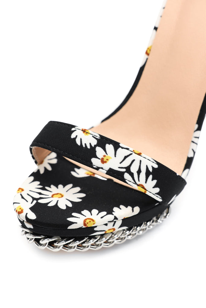 goosudu Grasa Flower Print Strappy Stiletto Sandals