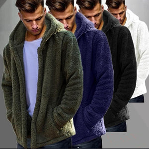 2025 Popular trade men's autumn and winter casual solid color hooded jacket,   eBay plush coat to keep warm