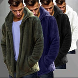 2025 Popular trade men's autumn and winter casual solid color hooded jacket,   eBay plush coat to keep warm