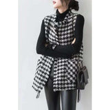 2025 Wool small fragrant vest thousand bird grid  spring and autumn new Korean version loose cardigan, plaid vest jacket